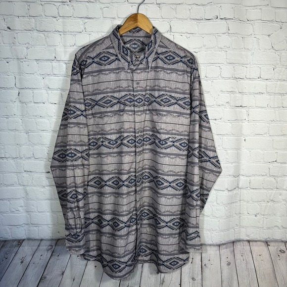 Ariat Other - Ariat VentTEK Outbound Classic LS Shirt Grey Navy Southwestern Aztec Mens L T